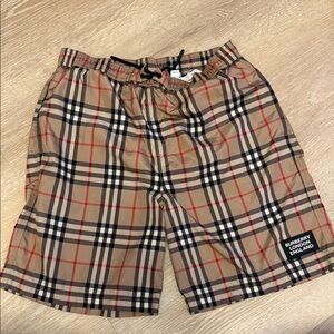 Burberry Beige and Red Check Swim Trunks